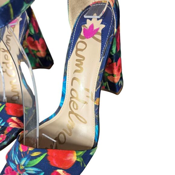 Sam Edelman Yaro Shoes Womens Size 7.5 Floral Blue Block Heel Sandal Ankle Strap - Picture 8 of 13